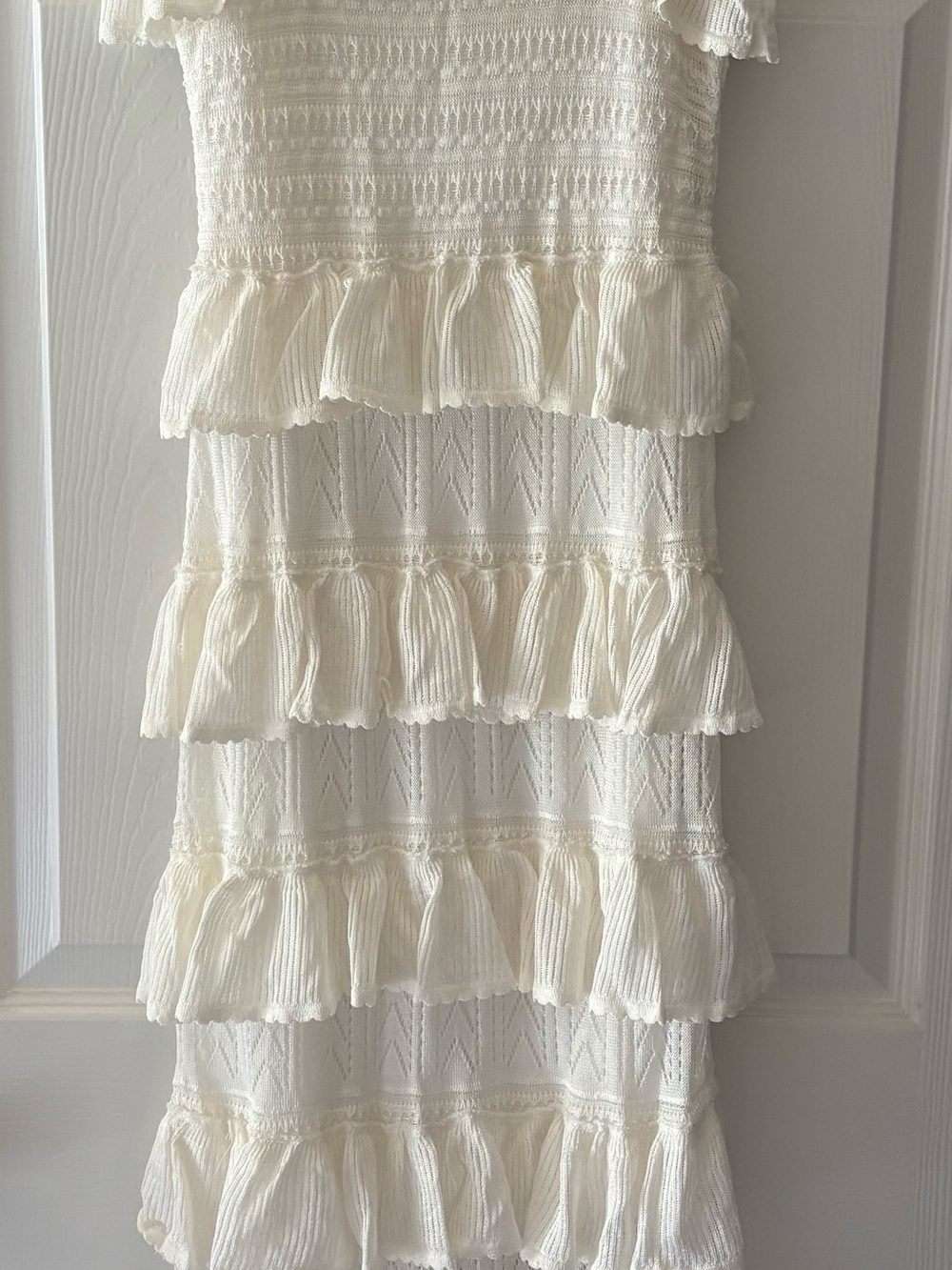 Marble Tiered Ruffle Knit Dress in Ivory